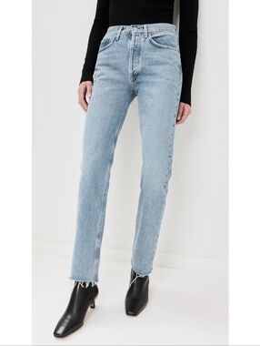 AGOLDE Lana Lana Mid Rise Straight Jeans Sz 24 Raw Hem